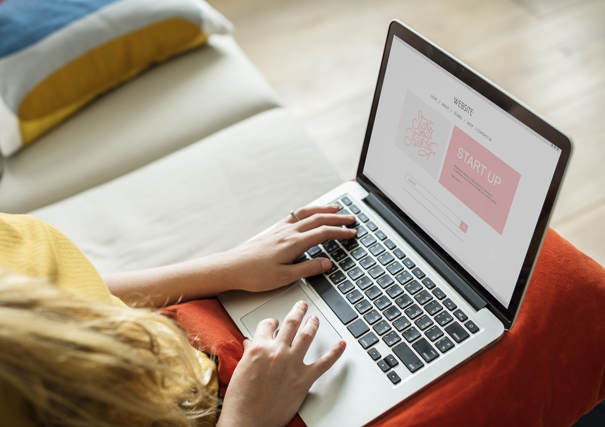 Caucasian woman using computer laptop