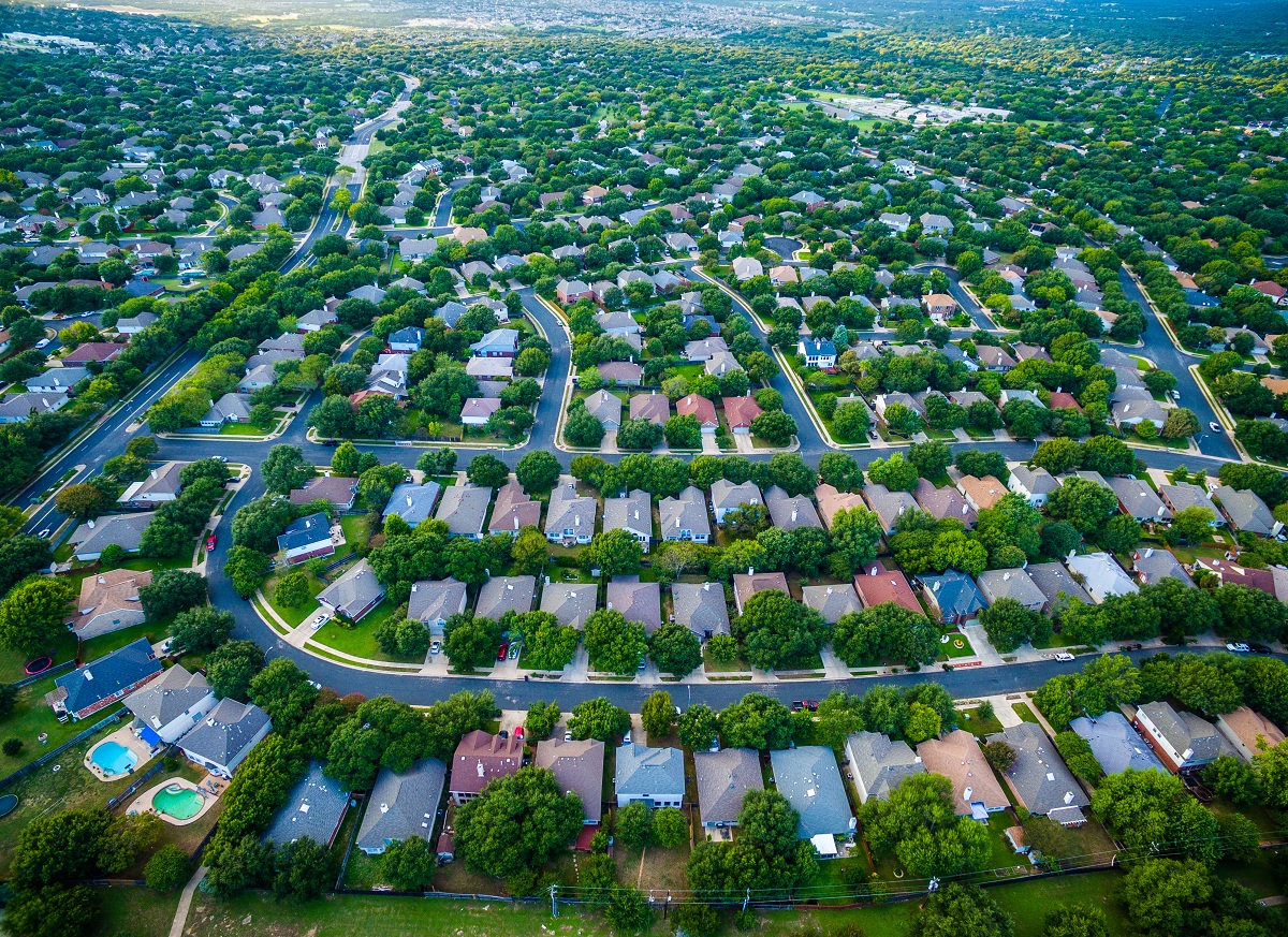 Aerial view of a neighborhood