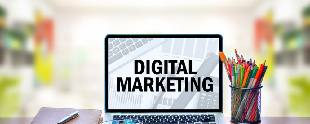digital marketing text on a laptop screen