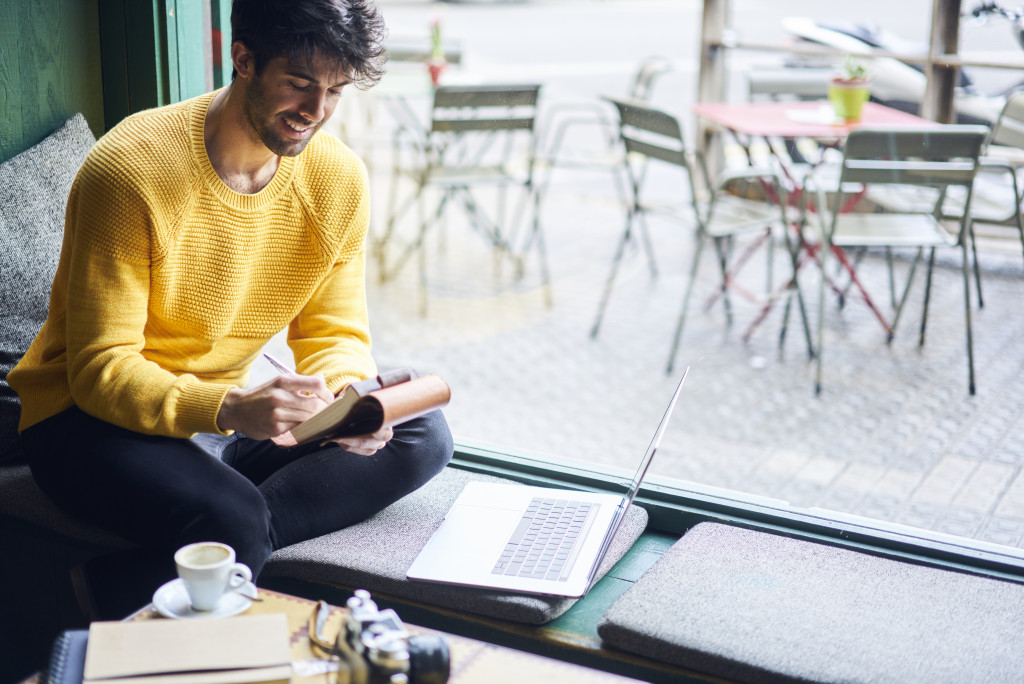 Working in a cafe