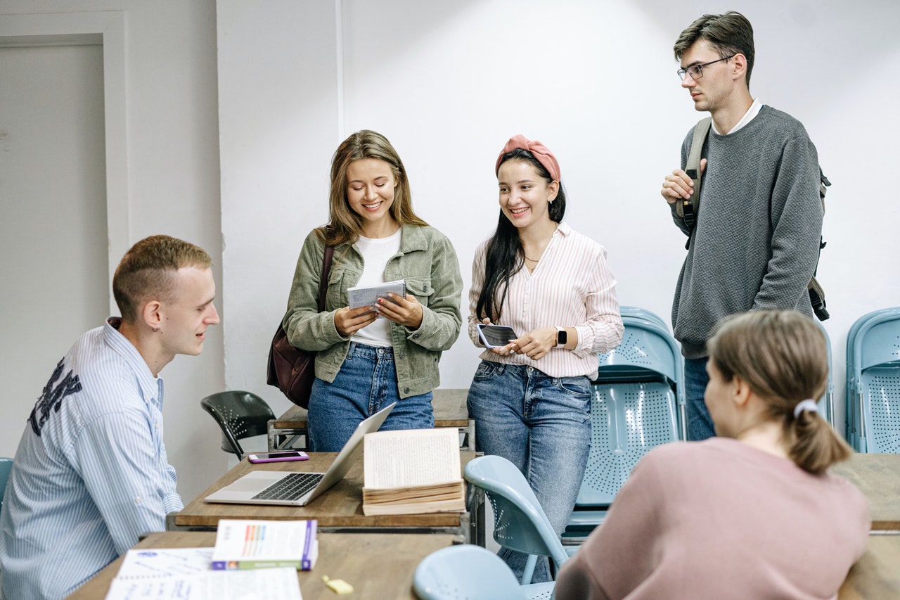 students talking to each other