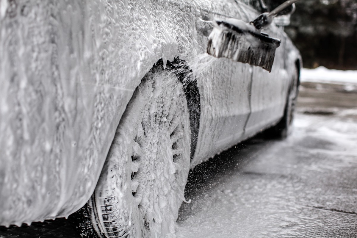 car covered in soap